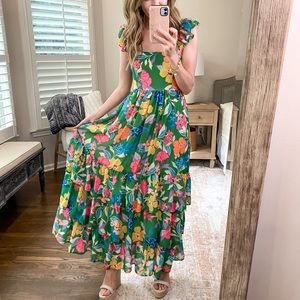 Green floral maxi dress for vacation or wedding guest